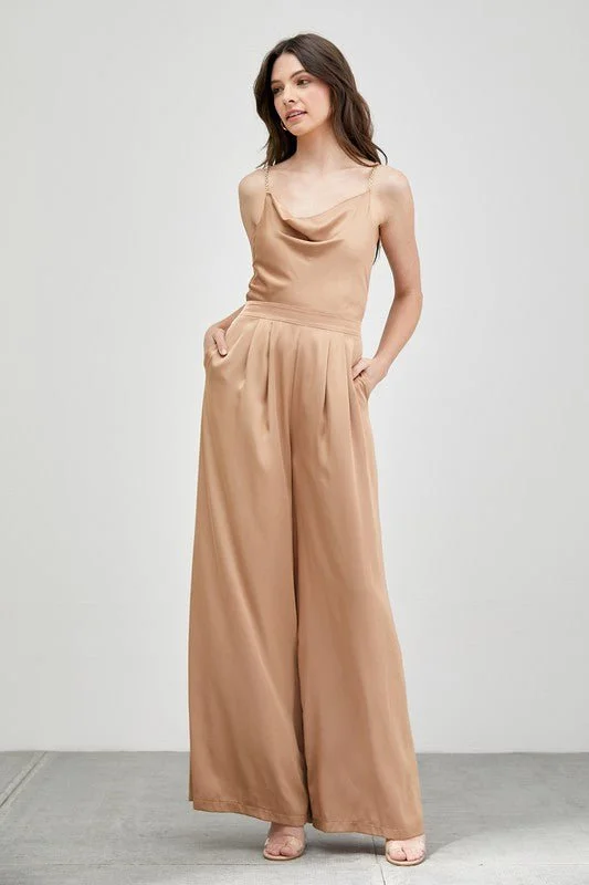 All Season Basics Discount Marta Cowl Neck Jumpsuit - Taupe