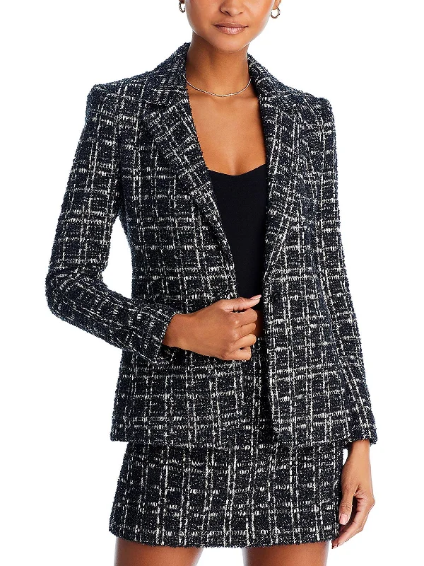 Fresh Styles, Fresh Deals Macey Womens Tweed Notch Collar One-Button Blazer