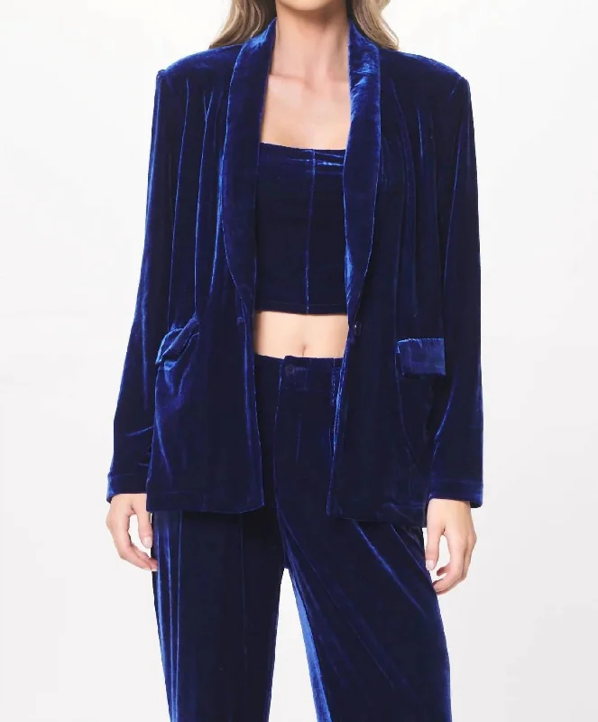 New In This Season Oversized Velvet Blazer In Blue