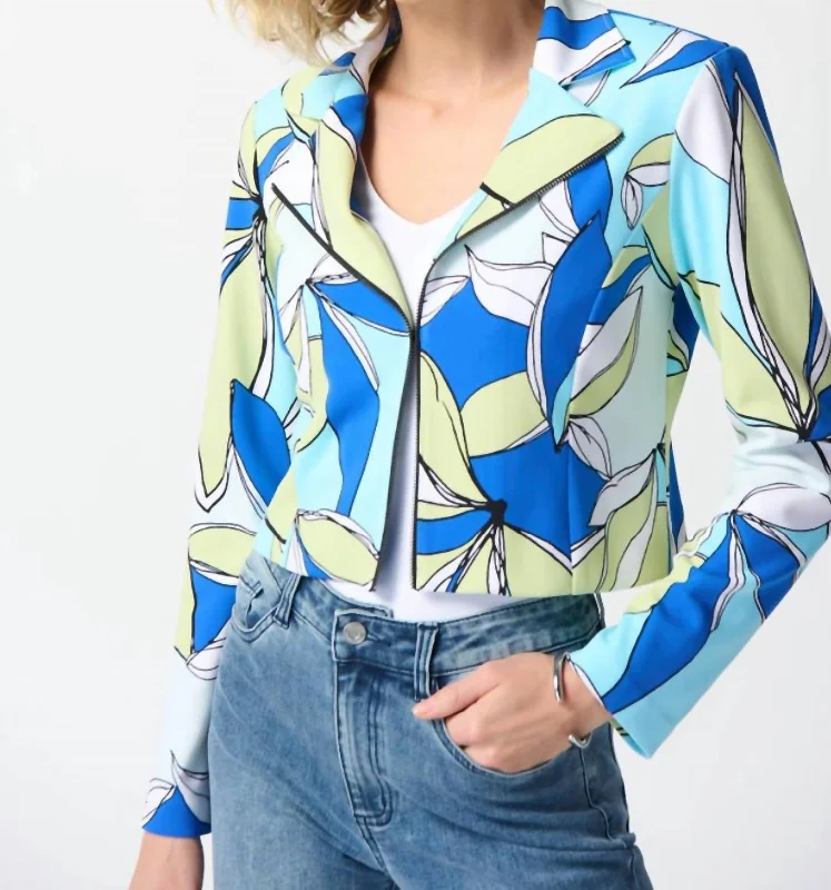 Latest Trends Silky Knit Floral Print Fitted Jacket In Vanilla Multi