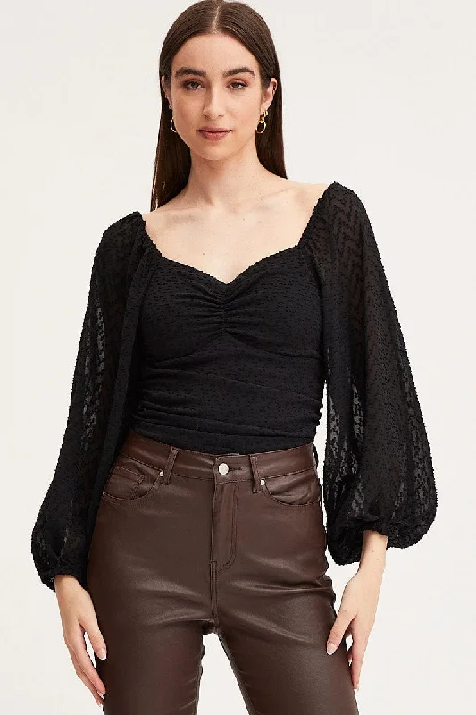Everyday Basics Black Bodysuit Top Long Sleeve