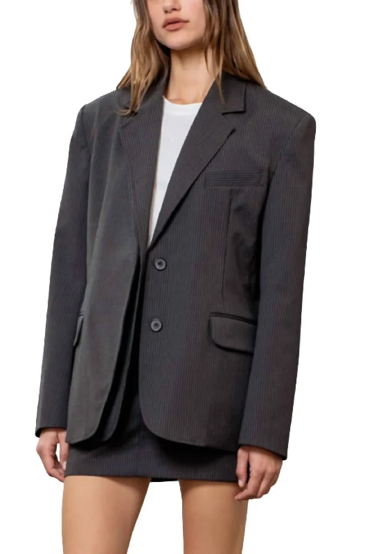 Trendy Pulse Pinstripe Blazer In Charcoal