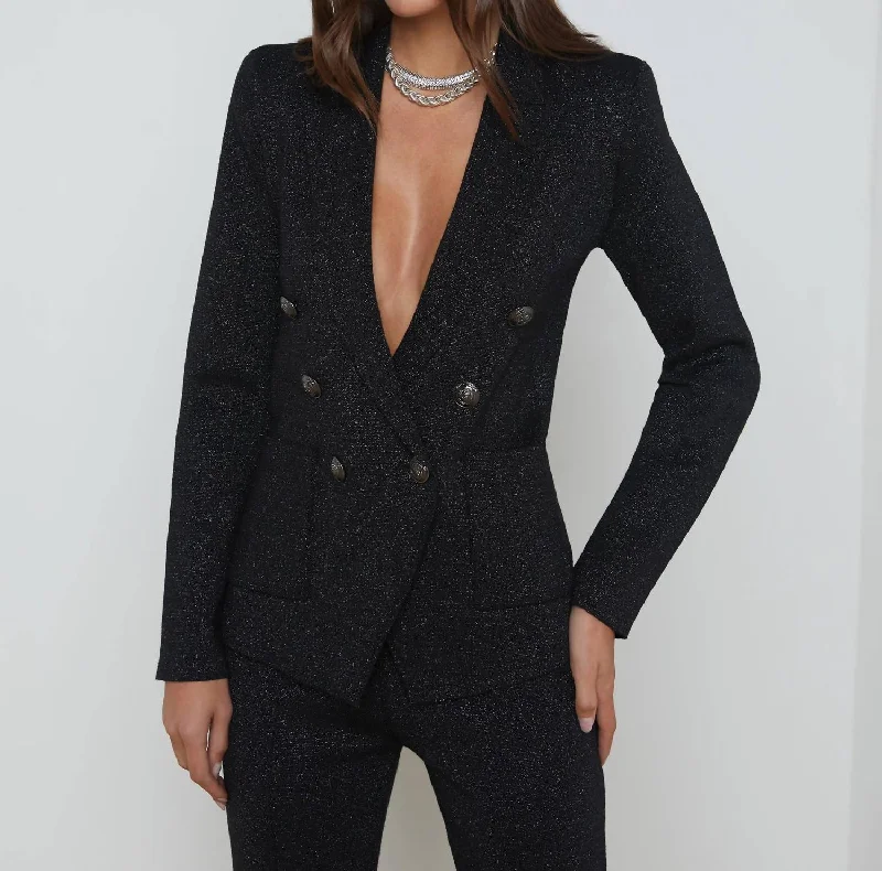 New Season Fashion Preview Kenzie Metallic Knit Blazer In Black/Grey Lurex