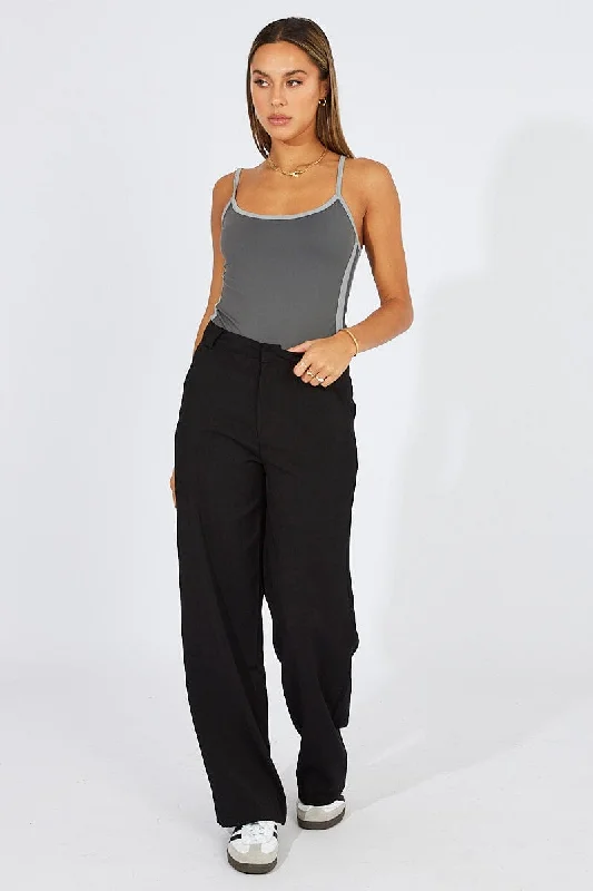 Season Offer Grey Supersoft Bodysuit Contrast Stripe Side
