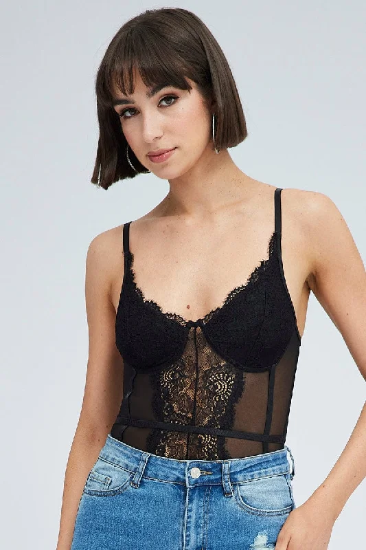 Exclusive Deals Online Black Lace One Piece Bodysuit