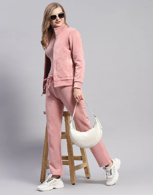 Innovate Your Wardrobe Women Pink Solid Stand Collar Full Sleeve Cords Set