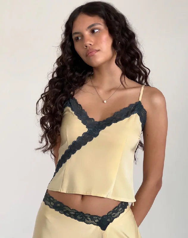 Ethnic Cultural Event Wear Darena Cami Top in Buttermilk with Grey Lace