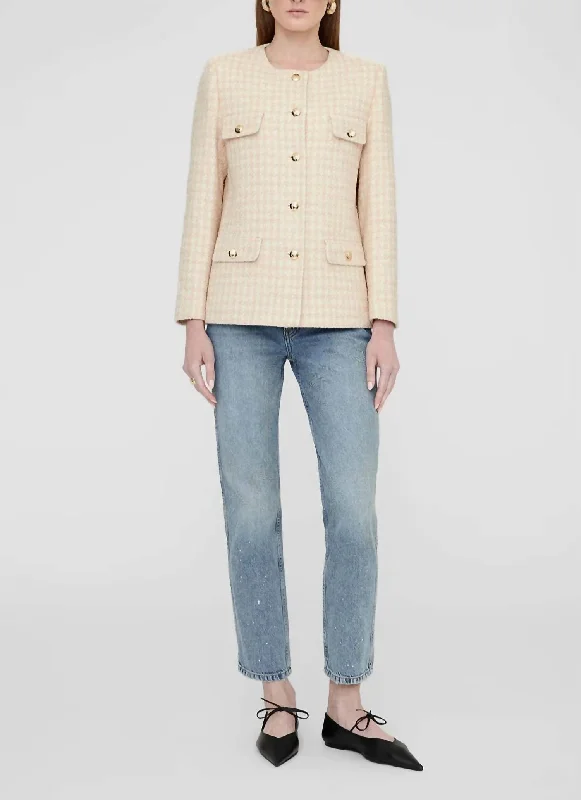 Fashion Forward Houndstooth Janet Jacket In Peach