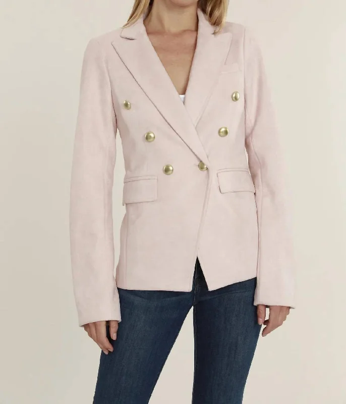 Best Seller Faux Suede Double Breasted Blazer In Pale Pink