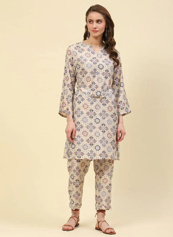 Your Timeless Wardrobe Awaits Women Cream Printed CoordiNAte Set