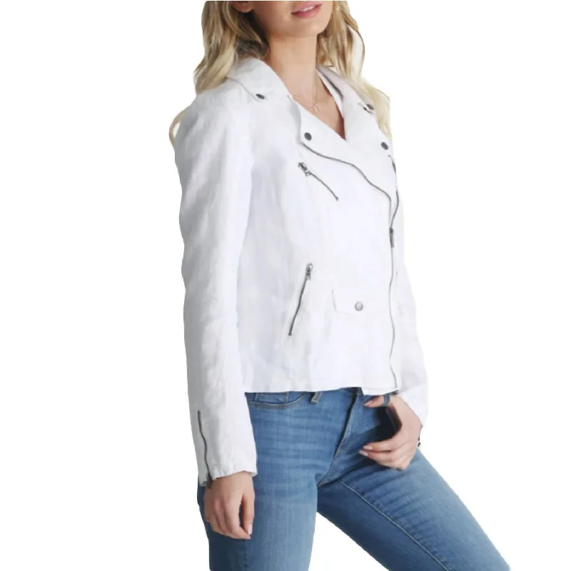 Latest Fashion Aspen Linen Moto Jacket In White