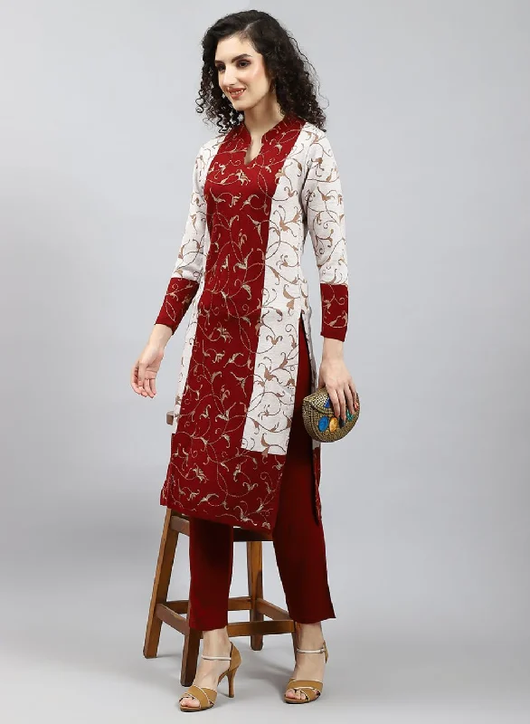 New Season Fashion Preview Women Red Self Design Kurti+Lower Set for Winter