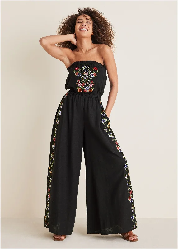 Clearance Event Strapless Linen Jumpsuit - Black