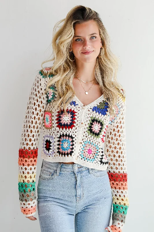 Unleash Your Trendy Side FINAL SALE - Vibrant Crush Ivory Crochet Knit Top