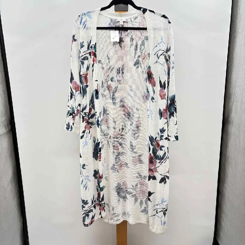 Timeless Elegant JJill Women's Size S Ivory Floral Cardigan