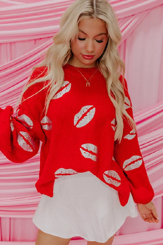 Hot Sale Stylish Fashion Clearance – Last Chance To Save Sending Kisses Knit Sweater in Red