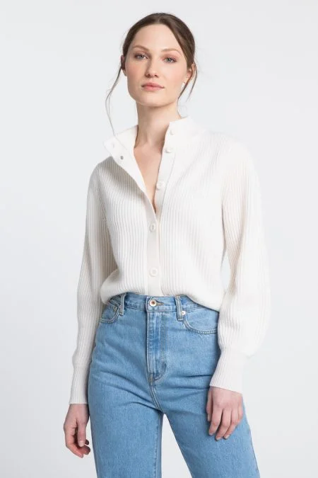 Season Appropriate Women's Collection Kinross Cashmere Rib Button Mock Cardigan