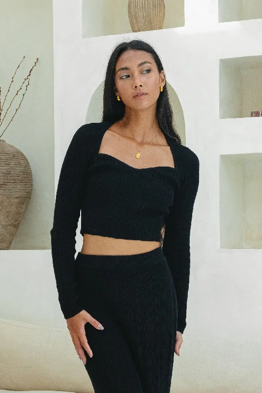 Holiday Attire Sale Valerie Black Long Sleeve Knit Top