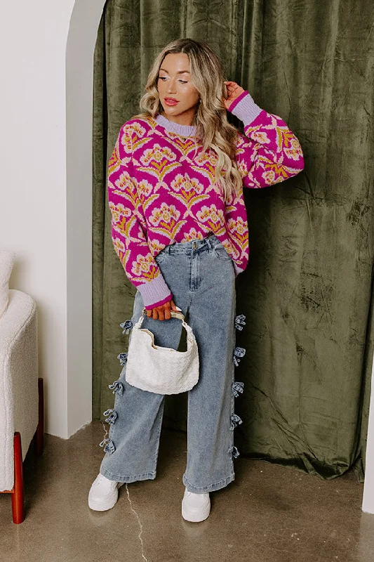 Bold Fashion Affordable Women's Garments Happy Energy Knit Sweater in Purple
