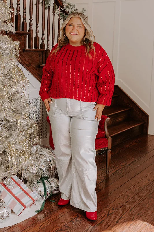 You'll Love Us Because Women's Romantic Outfit Holiday Fun Sequin Sweater in Red Curves