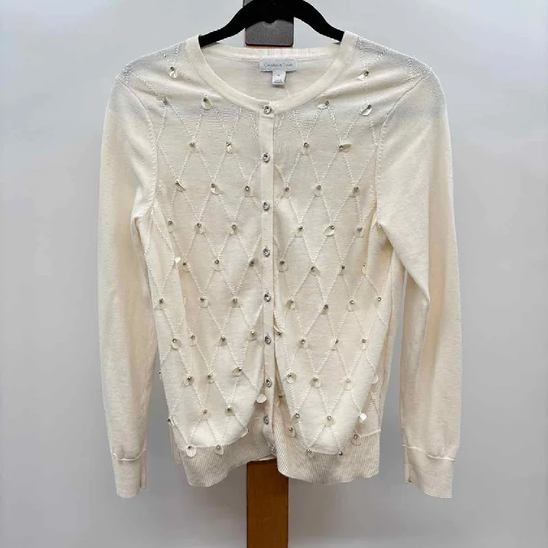 New Arrivals Charter Club Women's Size M Ivory Beaded Cardigan