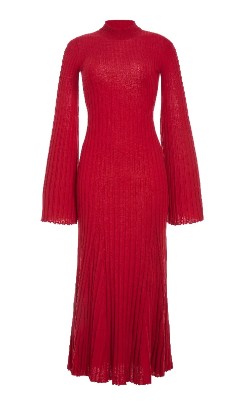 Save Big Carmen Knit Maxi Dress in Red Merino Wool