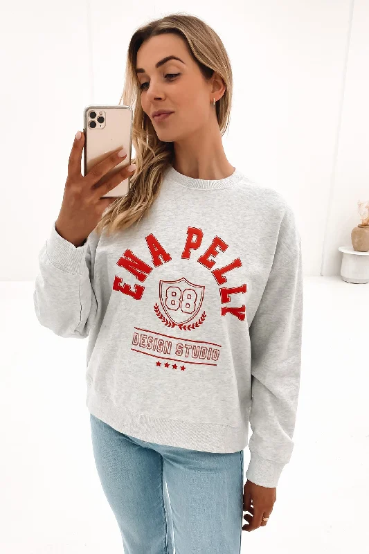 Signature Style Essentials Women's Clothing For Everyday Wear Varsity Crest Sweater White Marle