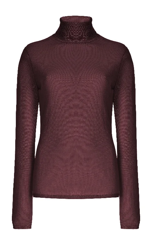 Hot Picks Costa Knit Turtleneck in Deep Bordeaux Cashmere Silk