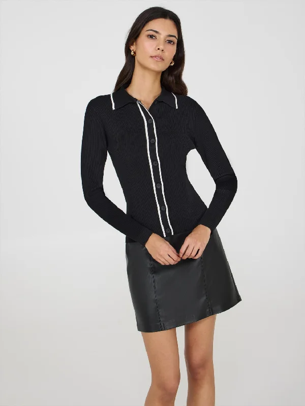 Daily Essentials Contrast Tipping Collared Cardigan