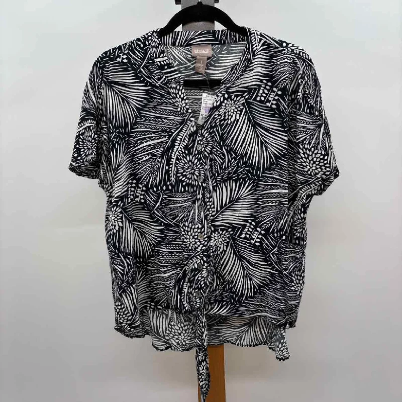Hot Trends Chico's Women's Size M Black Leaf Short Sleeve Shirt