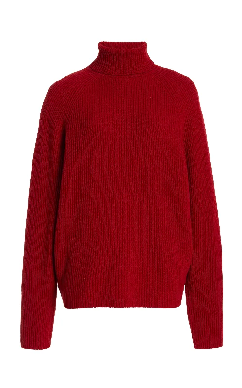 Last Chance Sale Wigman Knit Turtleneck Sweater in Scarlet Red Cashmere