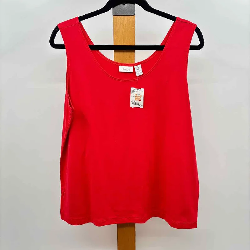 Flowing Silhouette Chico's Women's Size XL Red Solid Sleeveless Shirt