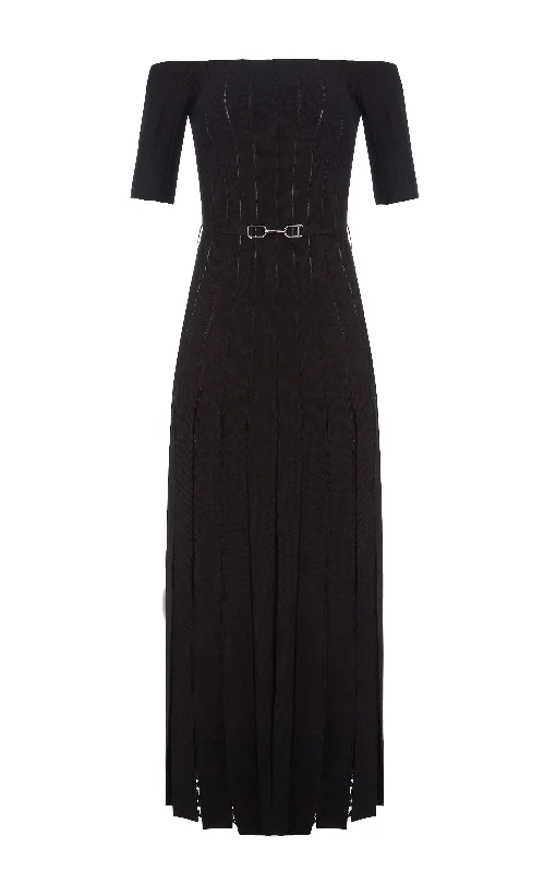 Sustainable Fashion Extravaganza Kurt Knit Pleated Maxi Dress in Black Merino Wool