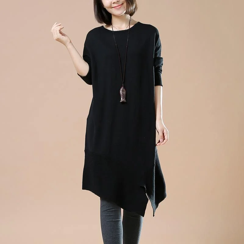 Special Occasion Wear Black asymmetrical sweaters new women winter dresses