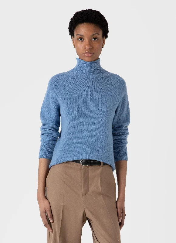 Gift Ideas Women's Lambswool Funnel Neck Jumper in Cornflower