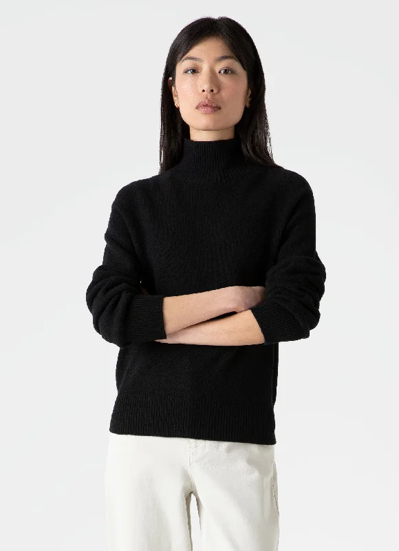 Special Offer Women's Lambswool Funnel Neck Jumper in Black