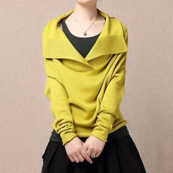 Trend Forward Women's Wear Yellow Turnover sweater shirt pullover knits