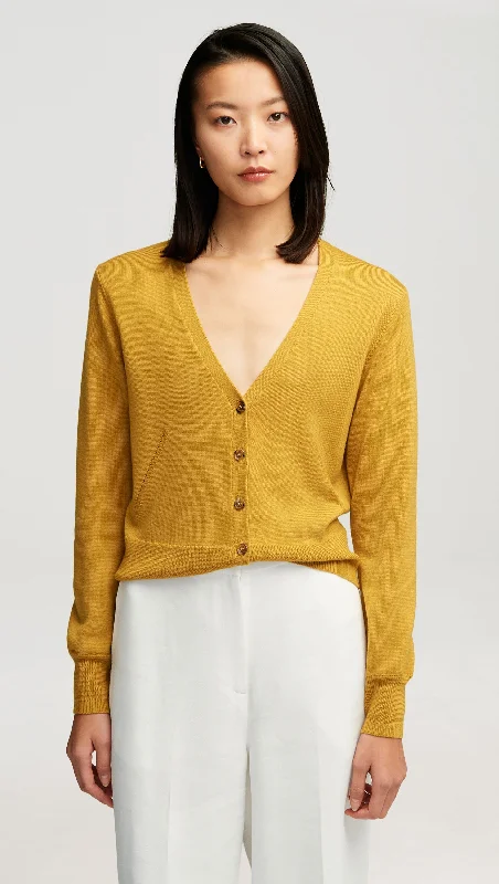 Stylish Savings Everyday Knit Crew Cardigan in Merino Wool | Mustard