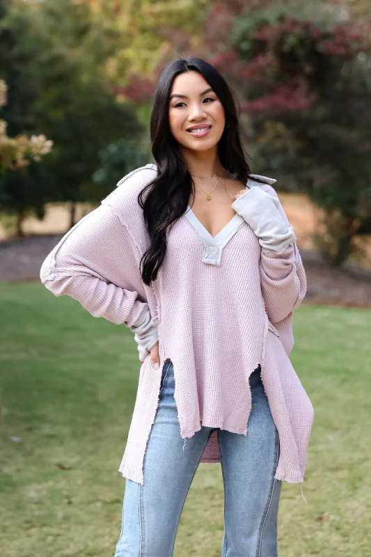Elegant Style FINAL SALE - Utterly Adored Mauve Oversized Waffle Knit Top