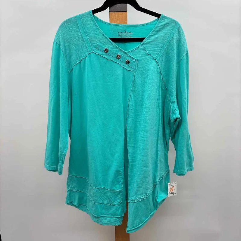 Classic Appeal Neon Buddha Women's Size 3X Turquoise Solid Tunic
