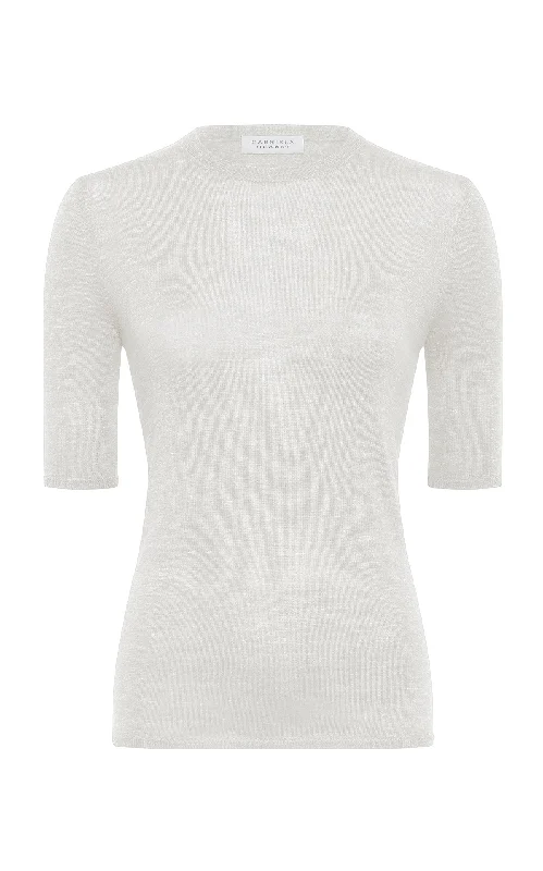 Final Sale Chryse Knit T-Shirt in Ivory Cashmere Silk with Hemp
