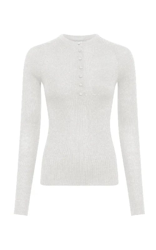 Mega Sales Anges Knit Henley in Ivory Cashmere Silk with Hemp
