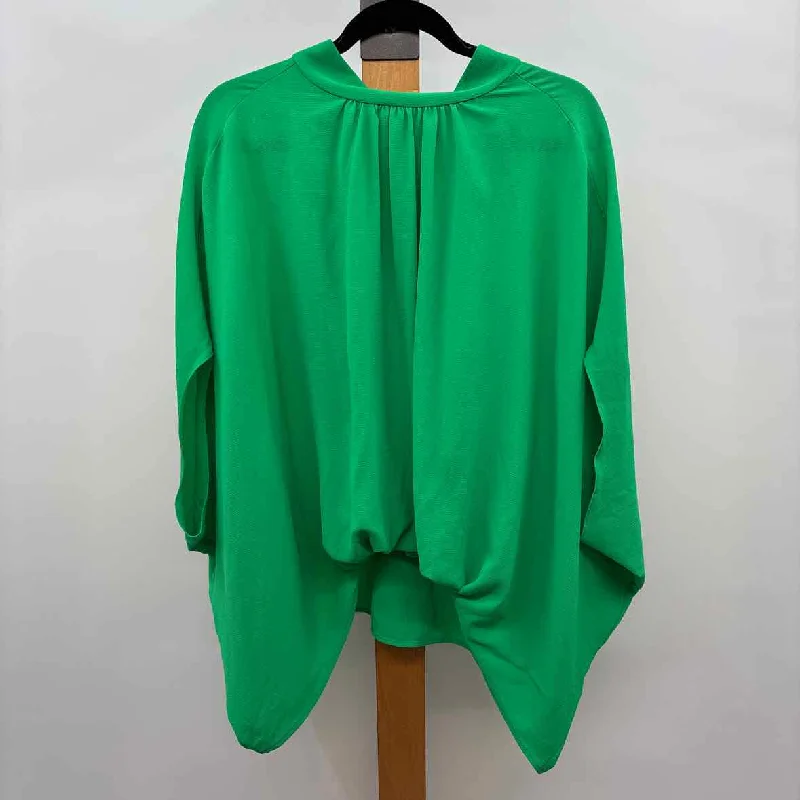 Parisian Effortless Chic Style Tyche Women's Size L Green Solid Short Sleeve Shirt