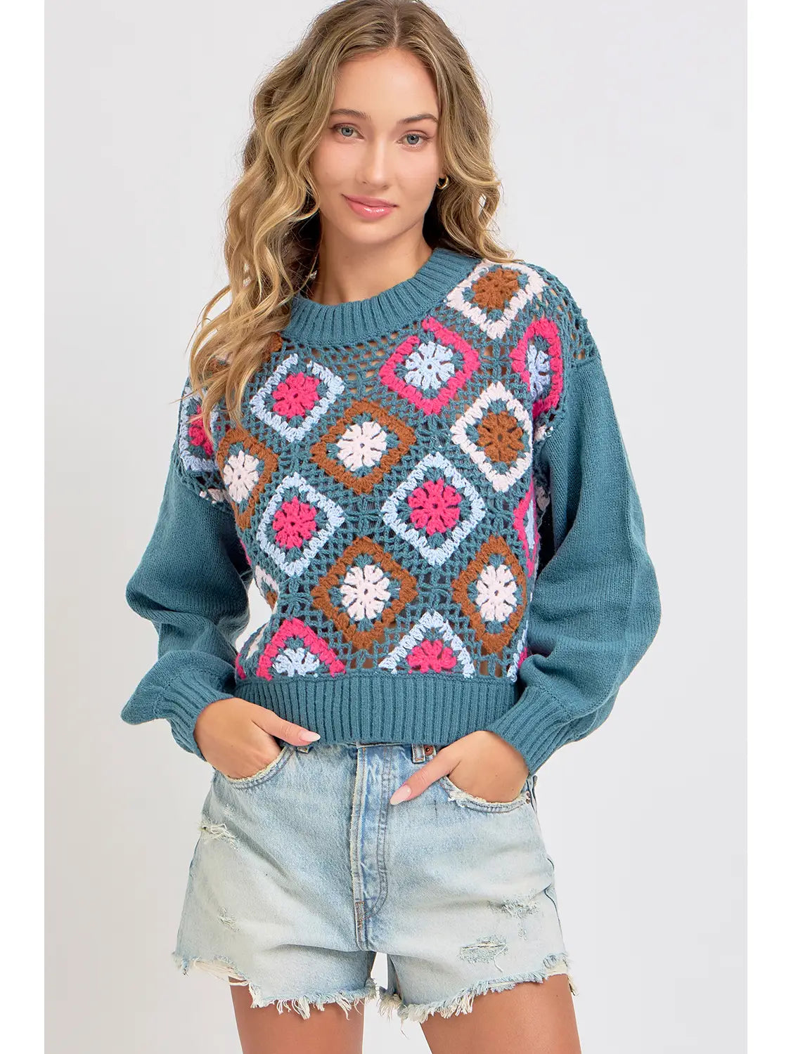 Seasonal Trend Sustainable Women's Apparel Nottingham Crochet Knit Sweater