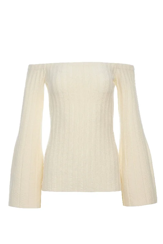 Summer Essentials Nelson Knit Sweater in Ivory Merino Wool Cashmere