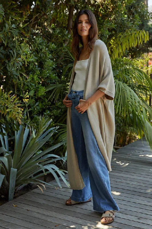 Trendy Street Style Trendy Clothing, Unbeatable Disco Savannah Knit Duster Sweater in Stone
