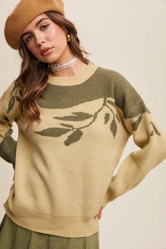 Elevate Your Wardrobe Women's Comfortable Garments Stefani Leaf Design Sweater
