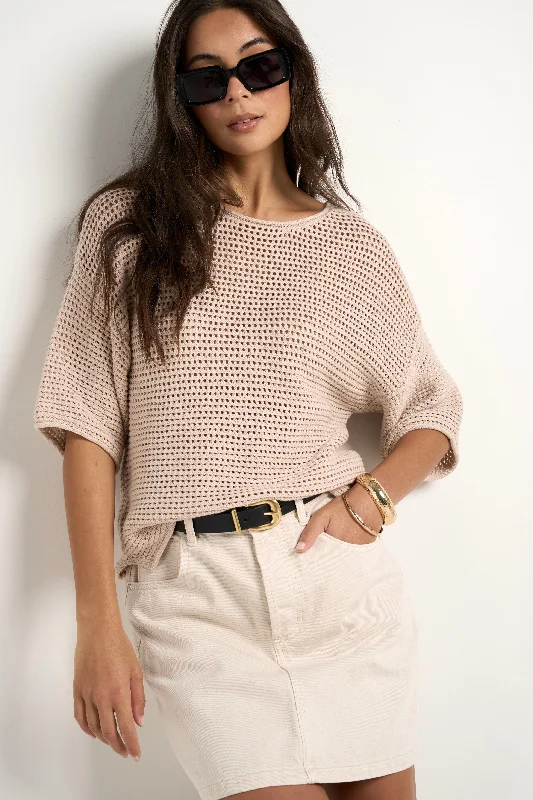 Evening Elegance Sunrise String SS Crochet Knit Top