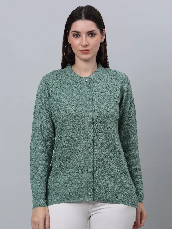 Comfortable Chic Women's Casual  Green Round neck Cardigan Sweater
