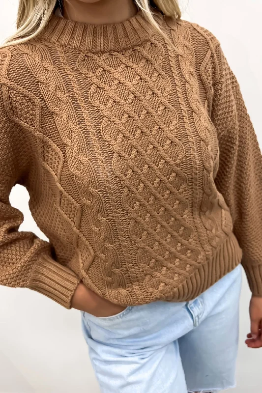 All Season Fashion Collection Women's Cozy Clothes Rue Knit Sweater Tan